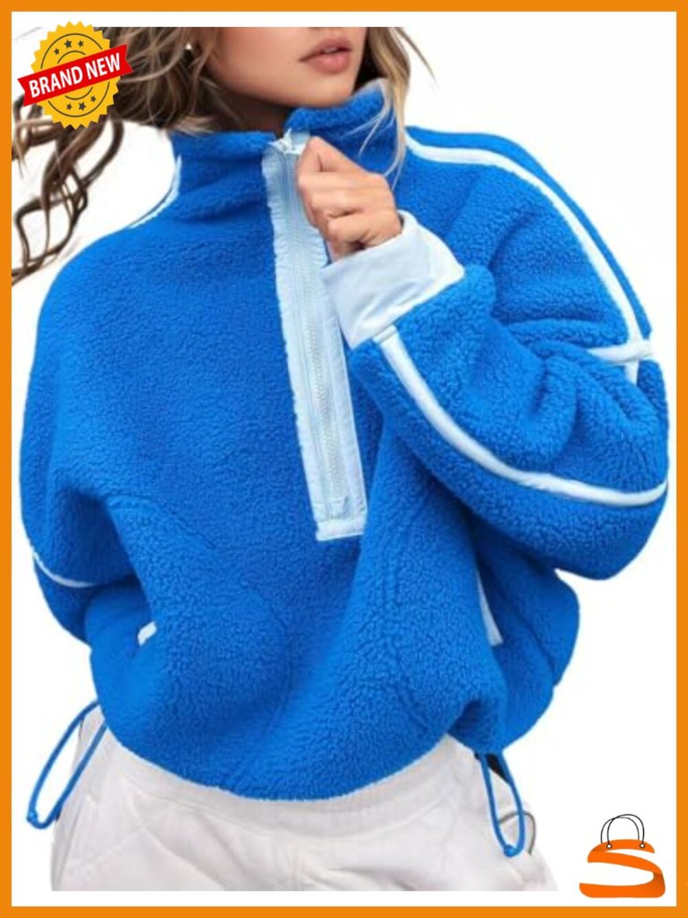 Fleece Half Zip Pullover Long Sleeve Oversized Crop Hoodie Pocket